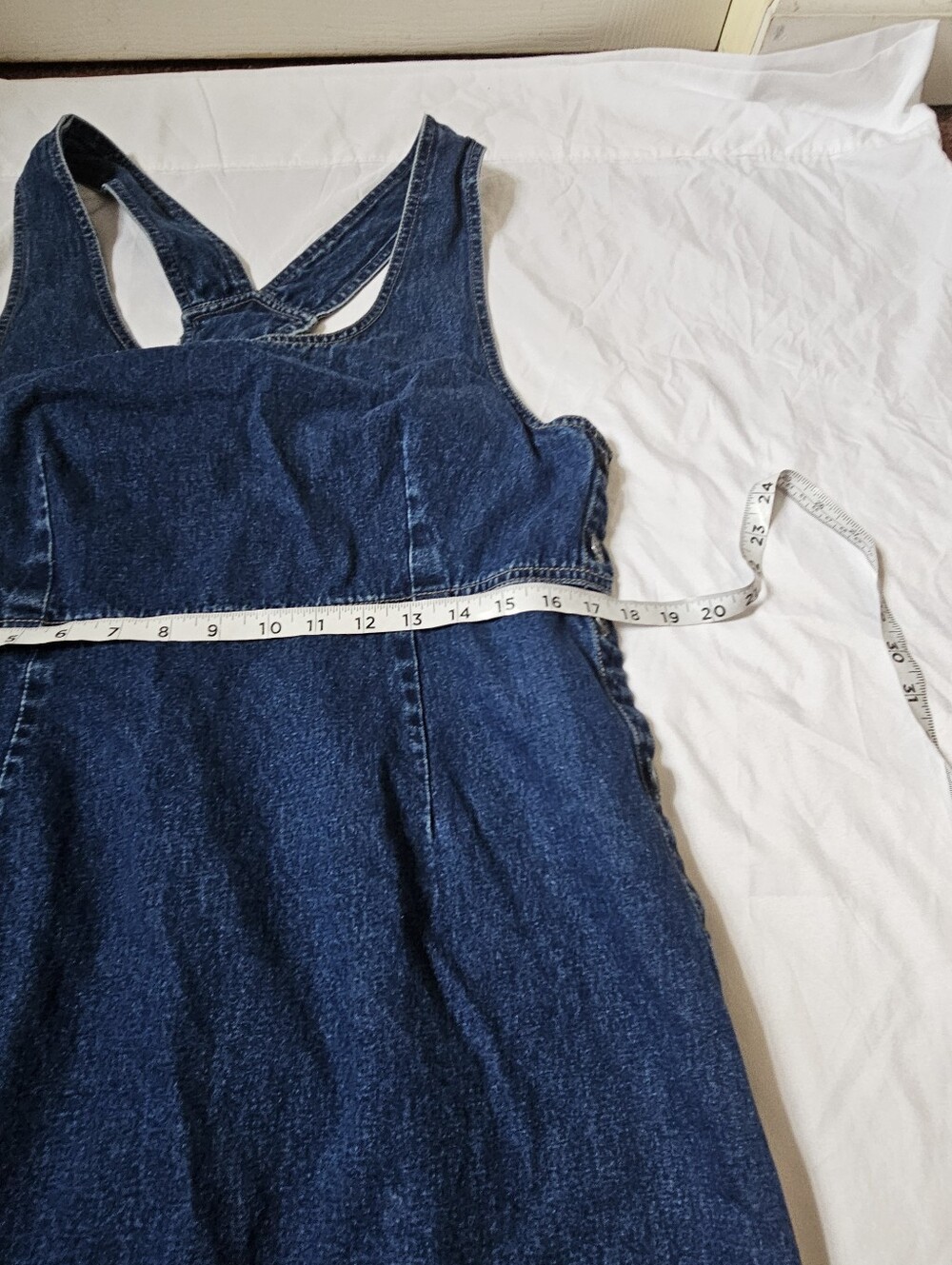 J.L. N.Y. Vintage Denim Maxi Overall Dress Size Large, Button Side 100% Cotton - Picture 9 of 14
